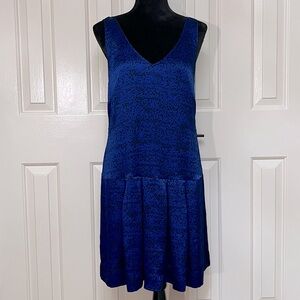 Rebecca Taylor Silk Drop Waist V-neck Pleated Mini Dress Blue and Black Size 8